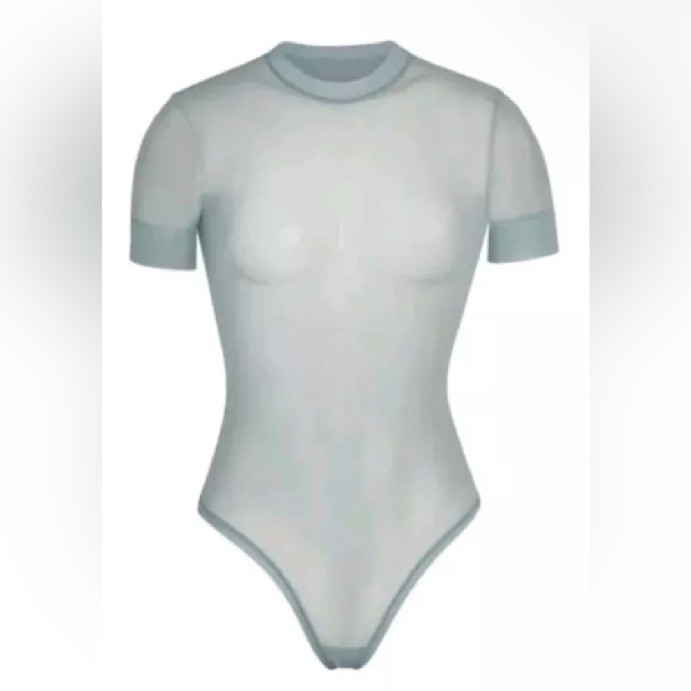 SKIMS Summer Mesh T-Shirt Bodysuit Sky Womens Size: L NWT